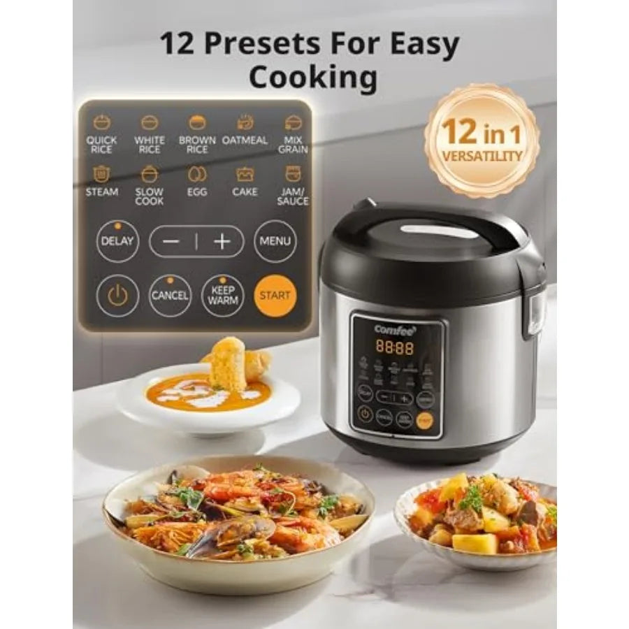 Rice Cooker 4 Cups Uncooked 8 Cups Cooked Slow Cooker 2 Qt Small Multicooker with 10 Presets Steamer and Grain Cooker Non-Stick